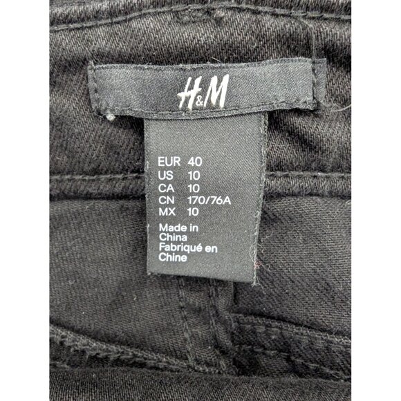 H&M Overalls Womens 10 Black Stretch Denim Bib Adjustable Straps Skinny Pockets - Picture 13 of 14